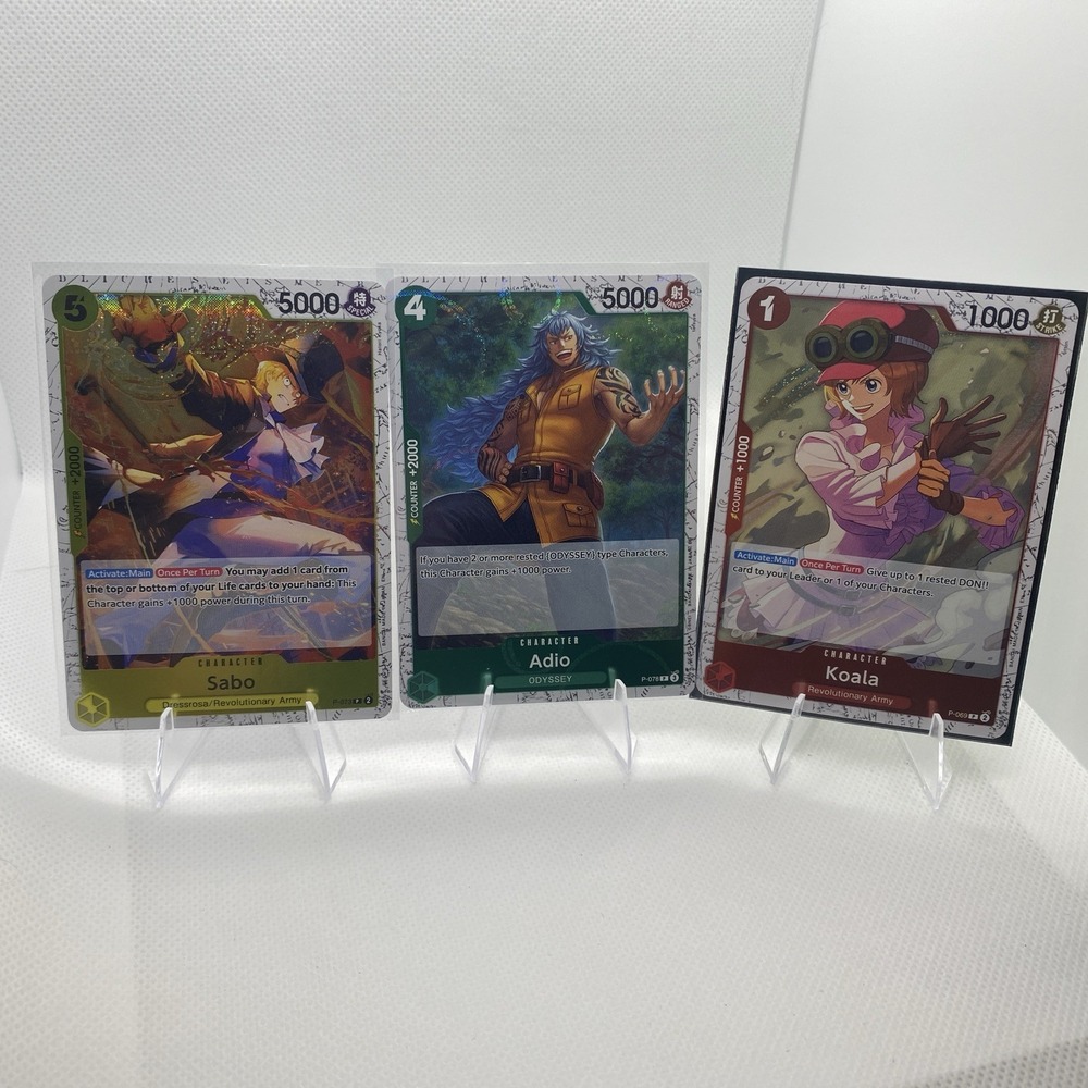 One Piece TCG Promo Card Lot Sabo P-073 Adio P-078 Koala P-069 3 Card Set